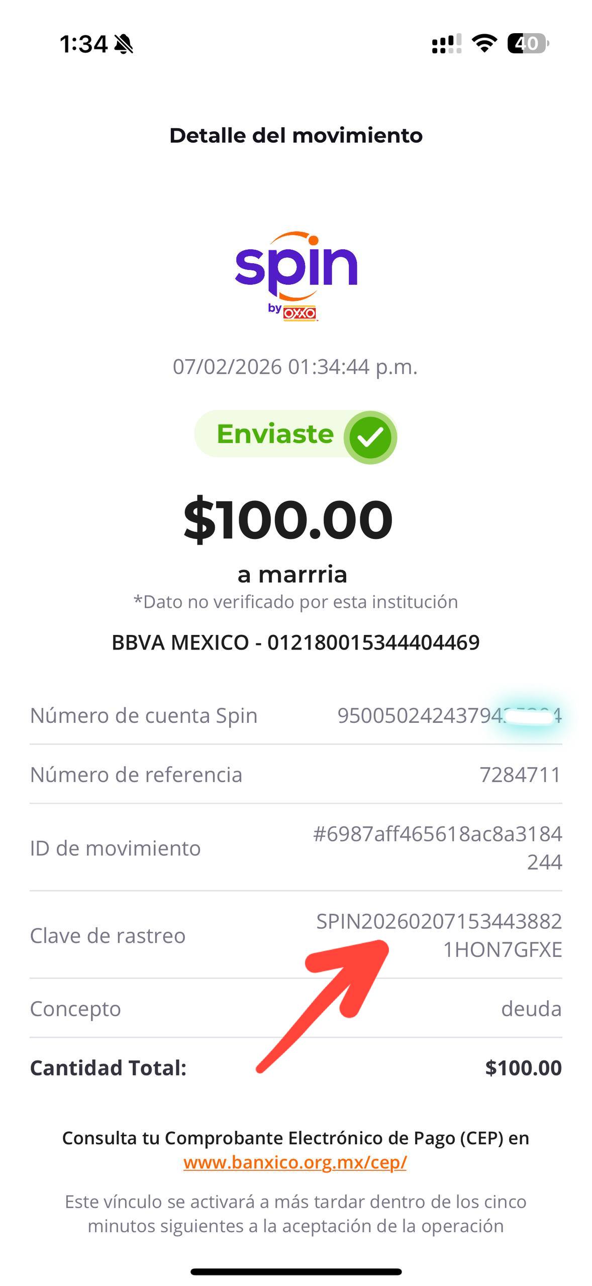 Ejemplo clave de rastreo